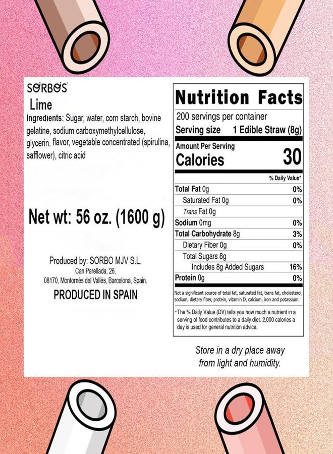 Sorbos Edible Straws, Lime Flavored, Sustainable, Individually Packaged, No Plastic, No Allergens, No Gluten, No PFAS, 100 Percent Biodegradable, 7.4 inches long (Pack of 200) - Image 3