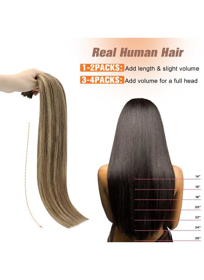 Sunny Hair 24in I Tip Hair Extensions Human Hair Brown Highlight Itip Hair Extensions Dark Brown Highlight Blonde I Tip Human Hair Extensions Brown Itips Hair Extensions for Hiding Hair Loss 50g 50s  - Image 4