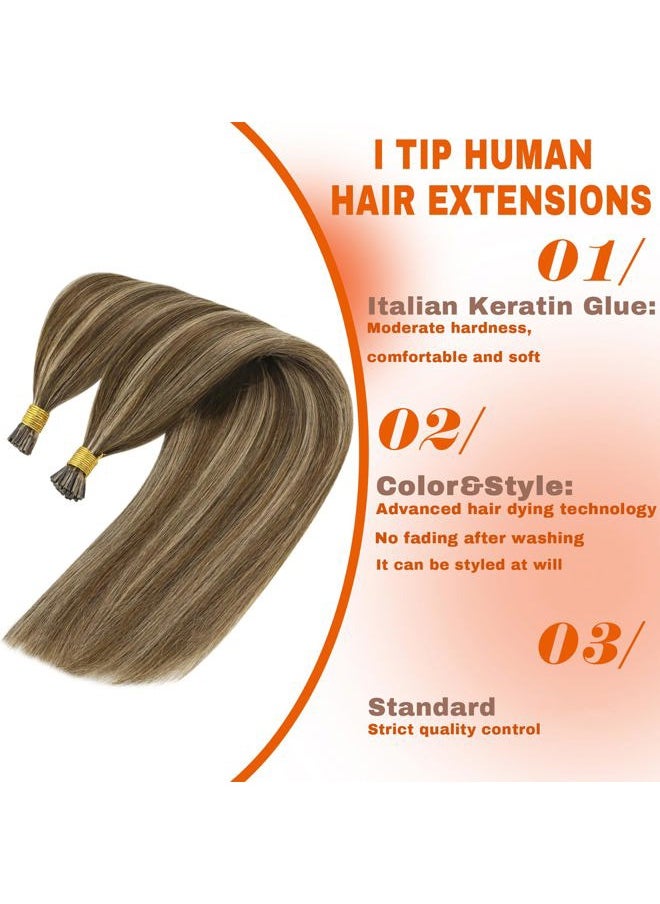 Sunny Hair 24in I Tip Hair Extensions Human Hair Brown Highlight Itip Hair Extensions Dark Brown Highlight Blonde I Tip Human Hair Extensions Brown Itips Hair Extensions for Hiding Hair Loss 50g 50s  - Image 3