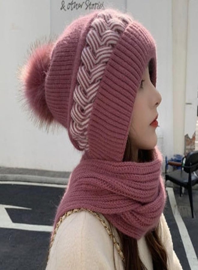 CAPICHINO Winter Woolen Cap With Muffler for Women & Girls - Stylish Knitted Scarf Set for Winter Wear (Dark Pink) - Image 4