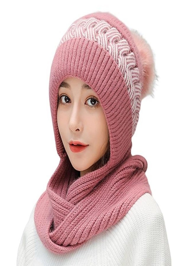 CAPICHINO Winter Woolen Cap With Muffler for Women & Girls - Stylish Knitted Scarf Set for Winter Wear (Dark Pink) - Image 1