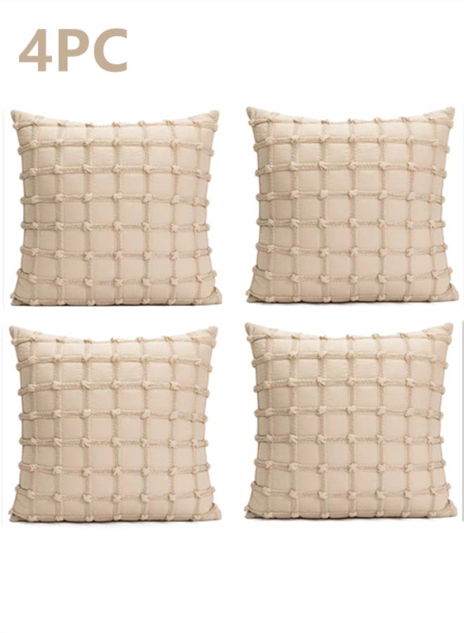 Kutis 4-Piece Home Decorative Pillow Covers Throw Pillow Cover Square Cushion Covers Polyester Beige/Cream 45x45 cm  - Image 1