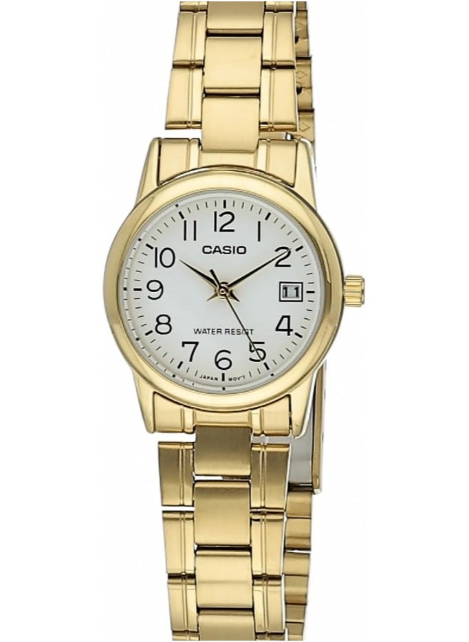 CASIO - Casio Women's Watch - LTP-V002G-7B2UDF White Dial, Gold Band - Image 1