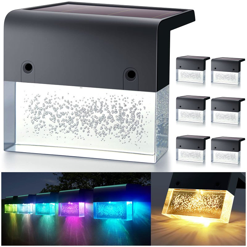 DenicMic Solar Deck Lights, Led Solar Step Lights Outdoor for Stair, Fence, Patio, Garden Pathway, Step, Super Bright 10 lumens, 2 Lighting Modes, Acrylic Bubbles Warm White/Color Changing 6 Pack - Image 1