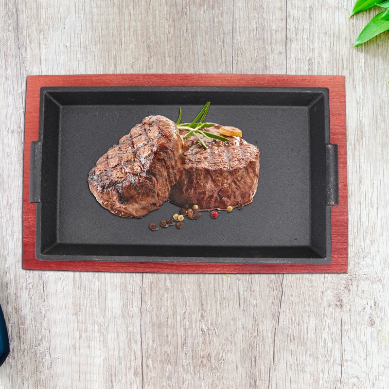 Non Stick Pan for Meat, Durable Iron and Wood Grill Cookware, Easy Cleaning - Image 3
