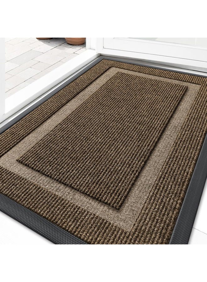 OLANLY Front Door Mat Indoor Outdoor Entrance, Waterproof All-Season, All-Weather Doormat, Sturdy Natural Rubber, Fade Resistant, Low Profile, Easy Clean Patio Porch Entryway Mat, 29.5x17, Brown - Image 1