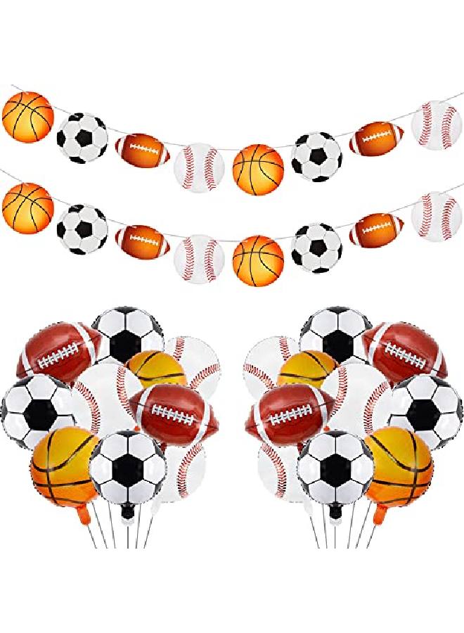 Sumind 10 قطع زينة حفلات ذات طابع رياضي تشمل 8 قطع بالونات ألمنيوم 12 إنش و 2 قطعة لافتات زينة حفلات عيد ميلاد رياضية لمشجعي الكرة في الأندية والحانات والفصول الدراسية وديكور المنزل - Image 1