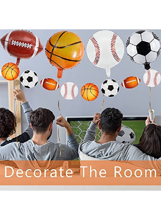 Sumind 10 قطع زينة حفلات ذات طابع رياضي تشمل 8 قطع بالونات ألمنيوم 12 إنش و 2 قطعة لافتات زينة حفلات عيد ميلاد رياضية لمشجعي الكرة في الأندية والحانات والفصول الدراسية وديكور المنزل - Image 3