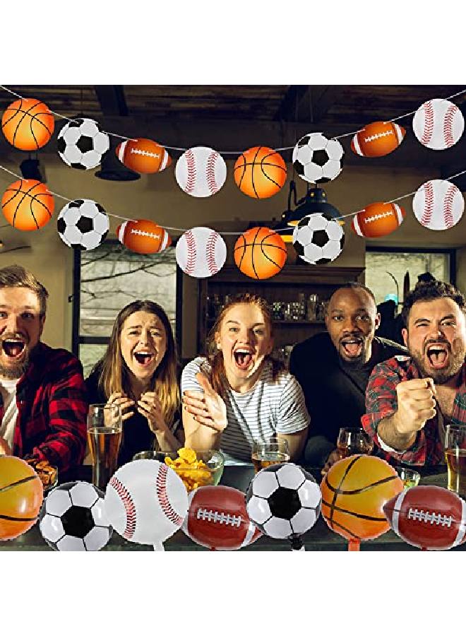 Sumind 10 قطع زينة حفلات ذات طابع رياضي تشمل 8 قطع بالونات ألمنيوم 12 إنش و 2 قطعة لافتات زينة حفلات عيد ميلاد رياضية لمشجعي الكرة في الأندية والحانات والفصول الدراسية وديكور المنزل - Image 4