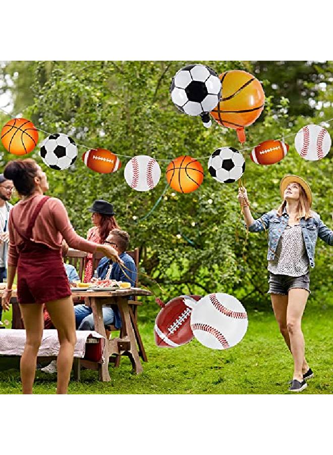 Sumind 10 قطع زينة حفلات ذات طابع رياضي تشمل 8 قطع بالونات ألمنيوم 12 إنش و 2 قطعة لافتات زينة حفلات عيد ميلاد رياضية لمشجعي الكرة في الأندية والحانات والفصول الدراسية وديكور المنزل - Image 5