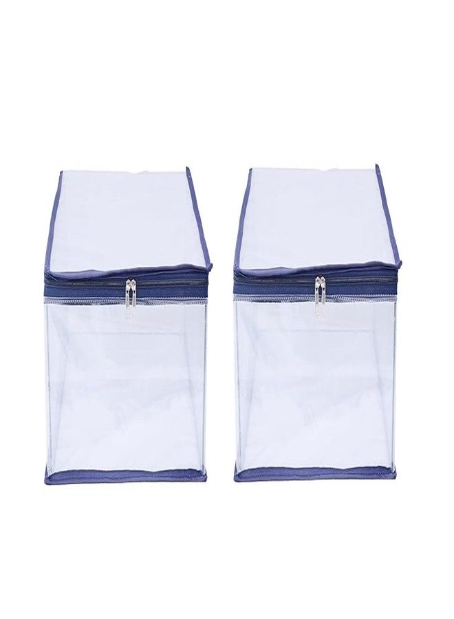 ABBASI Saree Cover Storage Bag Big for Clothes with Zip Organizer for Wardrobe, transparent Large Design Boxes (Blue, Pack of 2) - Image 1