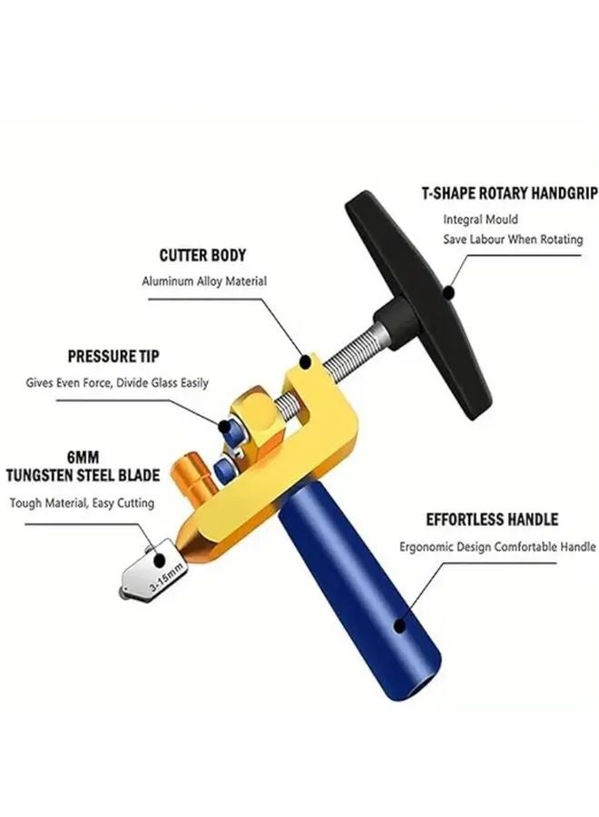 Portable Manual Tile Cutter Stainless Steel Construction Ergonomic Blue Handle 1 Set - Image 5