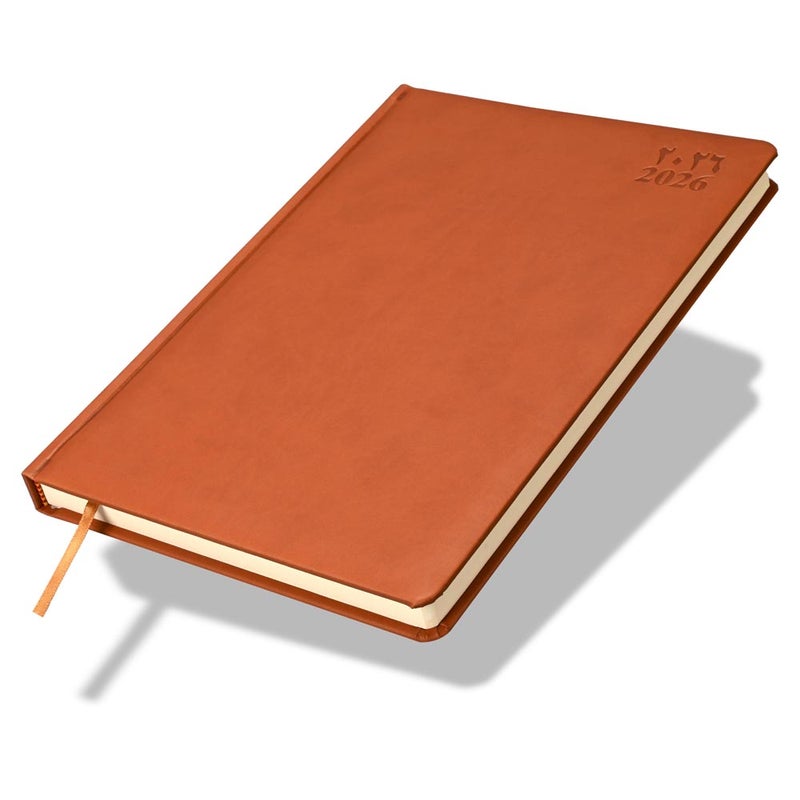FIS 2026 A4 Diary, 210x297mm, 1 Side Padded Italian PU Cover Materials, Round Corners, 1 Day a Page Format, Arabic/English, 70gsm Italian Ivory Paper, Brown Cover - FSDI45AE26BR - Image 1