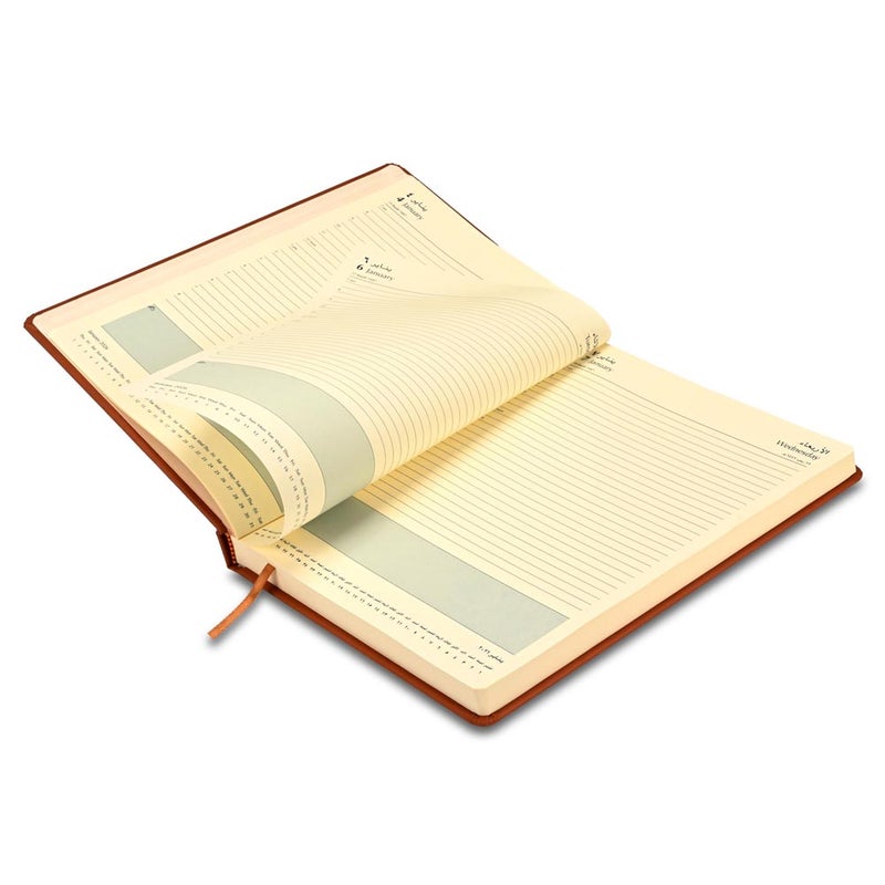 FIS 2026 A4 Diary, 210x297mm, 1 Side Padded Italian PU Cover Materials, Round Corners, 1 Day a Page Format, Arabic/English, 70gsm Italian Ivory Paper, Brown Cover - FSDI45AE26BR - Image 4
