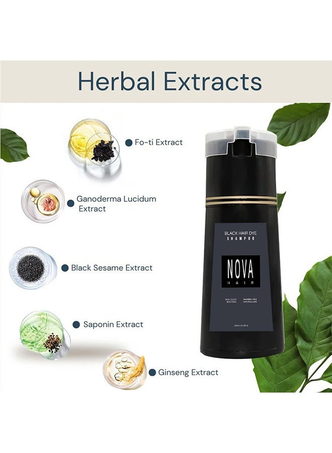 NOVA Black Hair Dye Shampoo, Nova Hair Instant Dye Shampoo, Nova Black Hair Dye Shampoo 3 in 1, Herbal Hair Color Shampoo For Gray Hair Coverage, For Men & Women (Black) - Image 3