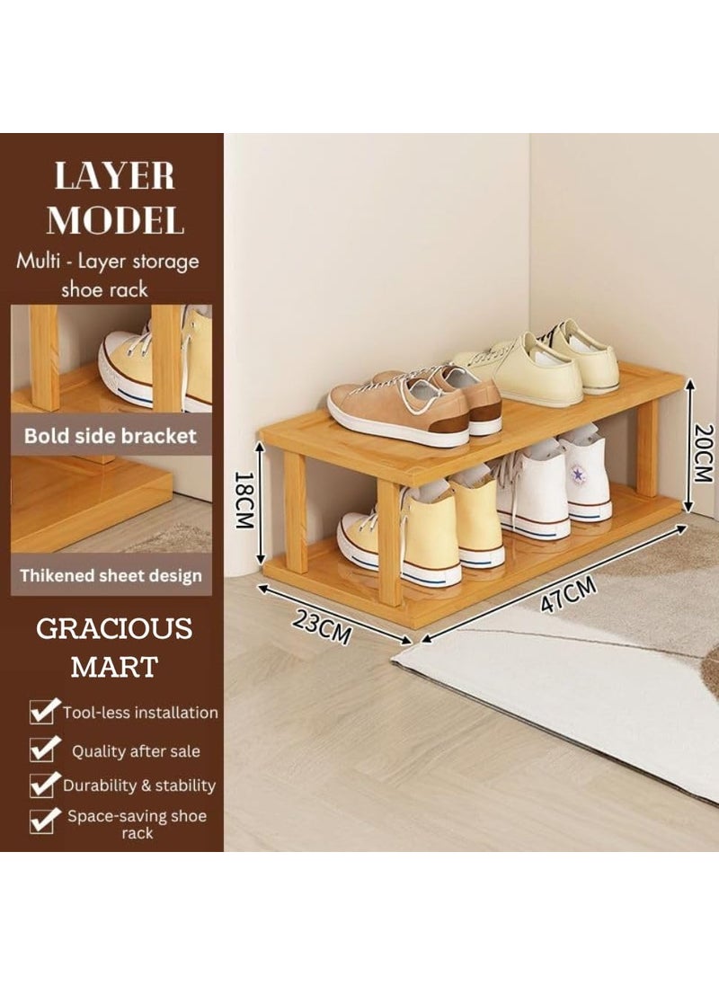 GRACIOUS MART GRACIOUS MART Wooden Shoe Rack Shoe Storage Organizer Shelf Closet Bamboo in Different Multipurpose Storage Shelves and Display Organizer with Utility for entryway Hallway 47 CM 2 Floor  - Image 2