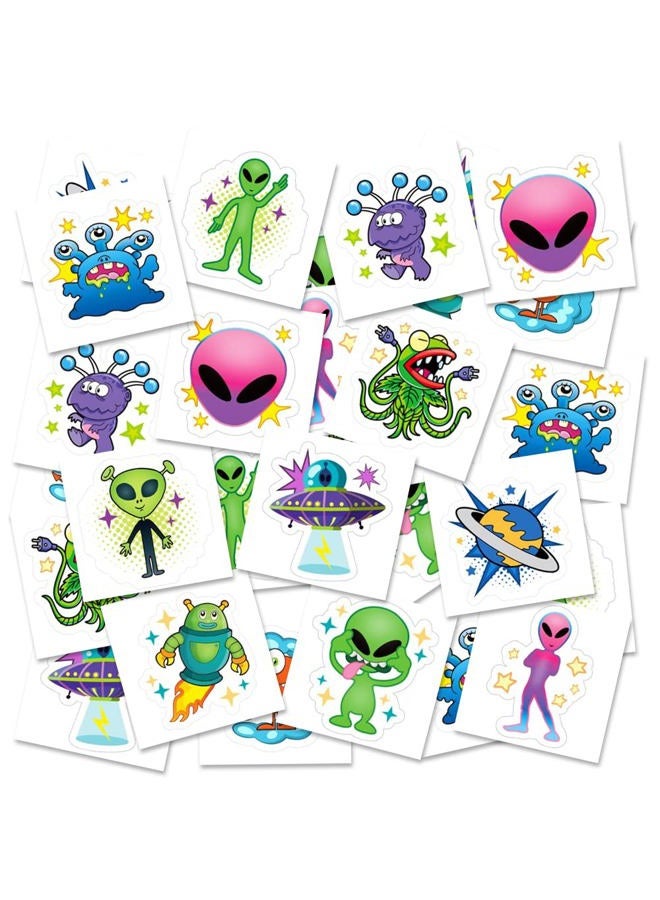 ArtCreativity Alien Temporary Tattoos for Kids, Pack of 144, Funny Extraterrestrial Tattoos, Outer Space Birthday Party Favors, Goodie Bag Fillers, Non-Candy Halloween Treats, 12 Assorted Designs - Image 1