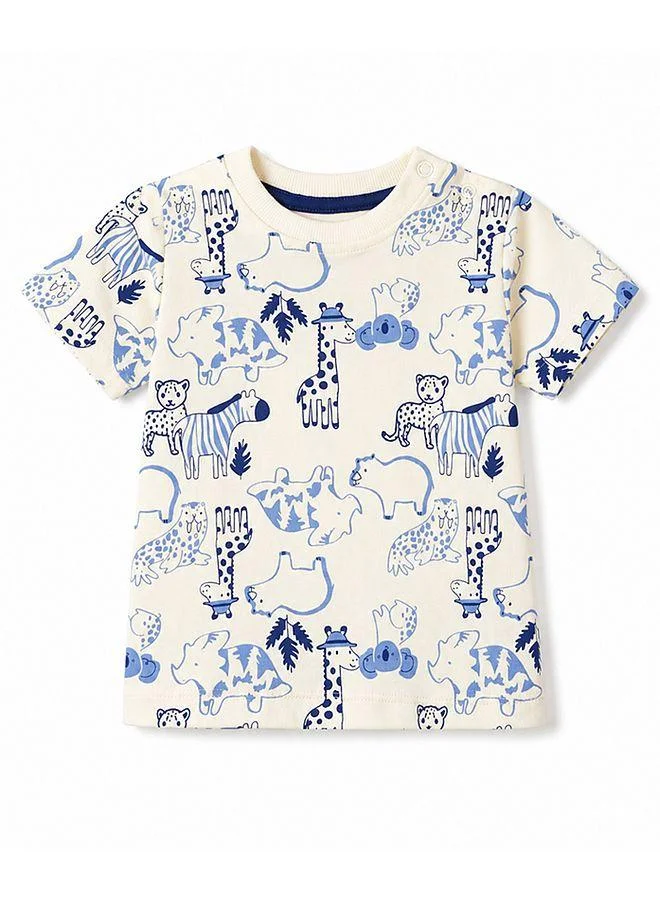 Bonfino Bonfino 100% Cotton Knit Half Sleeves Animal Printed & Striped T-Shirts & Shorts Night Suit (Pack of 2) - White/Blue