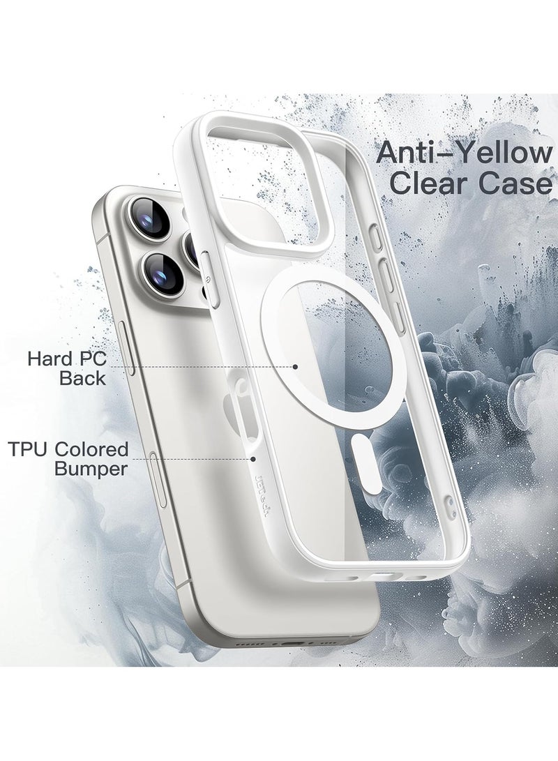 Magnetic Case for iPhone 16 Pro Max 6.9-Inch Compatible with MagSafe, Shockproof Phone Bumper Cover, Solid Color Matte TPU Frame, Anti-Scratch Clear Back (White)