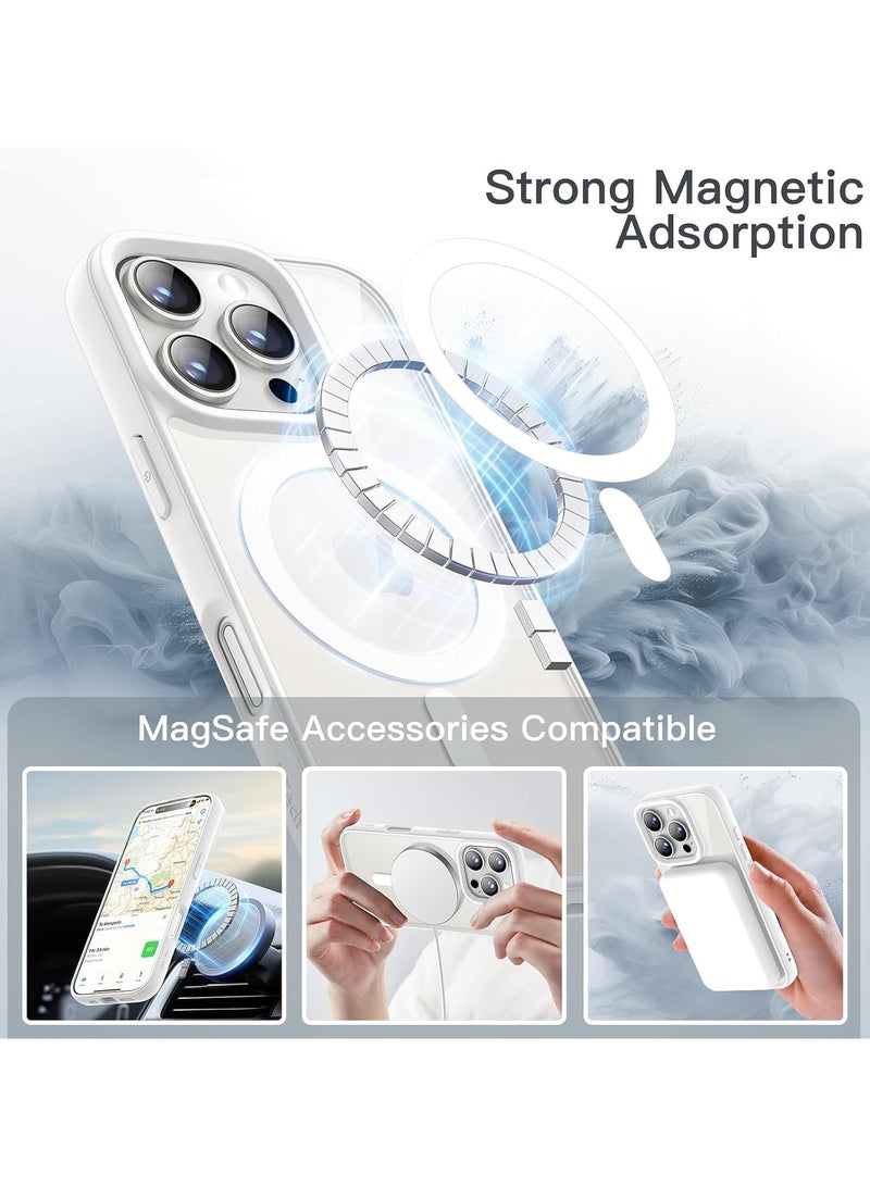 Magnetic Case for iPhone 16 Pro Max 6.9-Inch Compatible with MagSafe, Shockproof Phone Bumper Cover, Solid Color Matte TPU Frame, Anti-Scratch Clear Back (White)