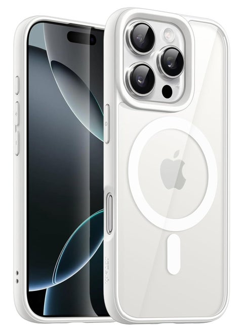 Magnetic Case for iPhone 16 Pro Max 6.9-Inch Compatible with MagSafe, Shockproof Phone Bumper Cover, Solid Color Matte TPU Frame, Anti-Scratch Clear Back (White)