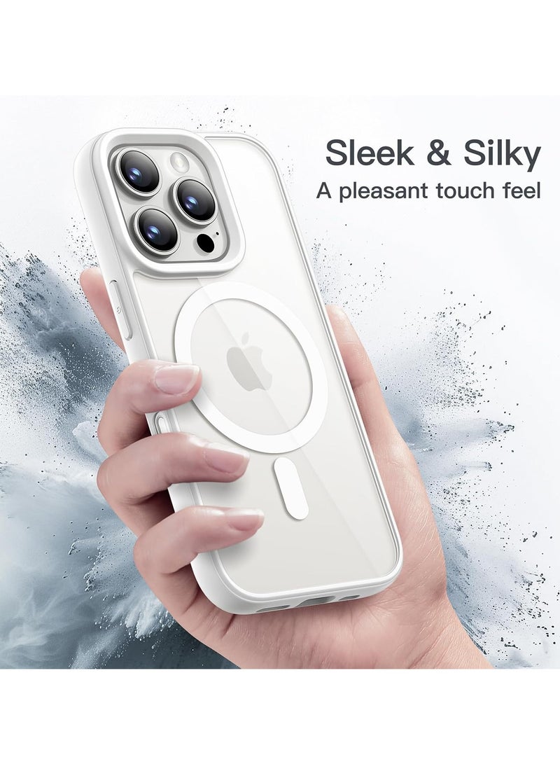 Magnetic Case for iPhone 16 Pro Max 6.9-Inch Compatible with MagSafe, Shockproof Phone Bumper Cover, Solid Color Matte TPU Frame, Anti-Scratch Clear Back (White)