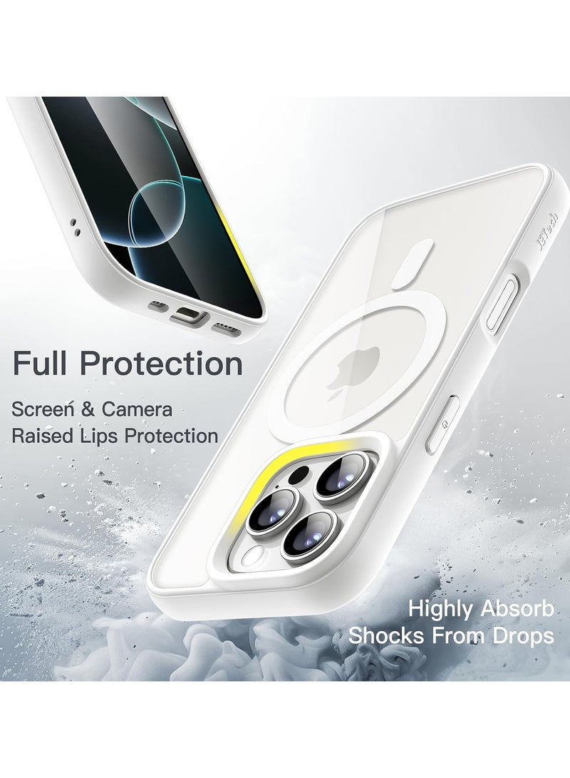 Magnetic Case for iPhone 16 Pro Max 6.9-Inch Compatible with MagSafe, Shockproof Phone Bumper Cover, Solid Color Matte TPU Frame, Anti-Scratch Clear Back (White)