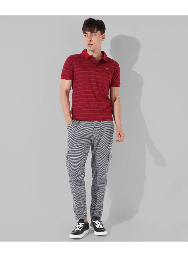 Campus Sutra Men's Red Striped Regular Fit Casual T-Shirt