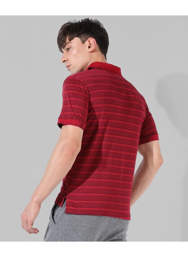 Campus Sutra Men's Red Striped Regular Fit Casual T-Shirt