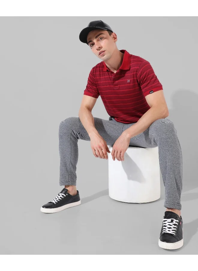 Campus Sutra Men's Red Striped Regular Fit Casual T-Shirt