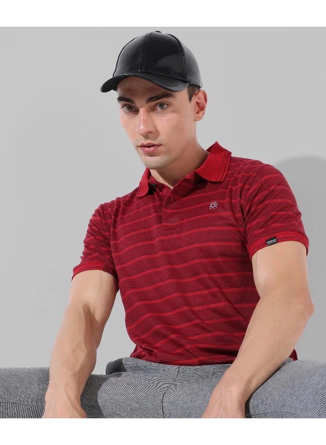 Campus Sutra Men's Red Striped Regular Fit Casual T-Shirt