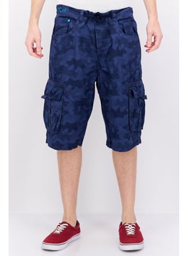 CROSSHATCH Men Micro Dots Cargo Shorts, Navy Blue  - Image 1