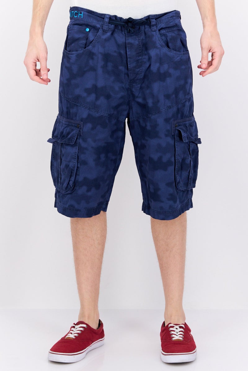 CROSSHATCH Men Camouflage Combat Cargo Shorts, Navy Blue - Image 1