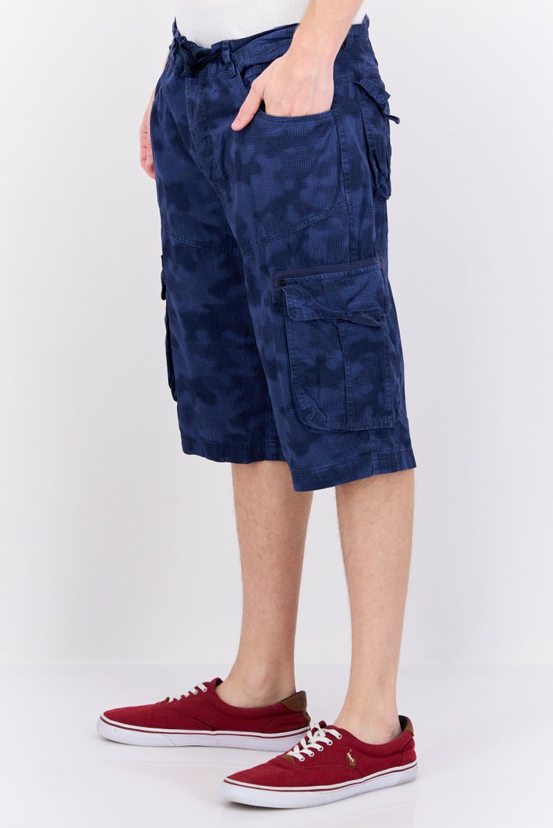 CROSSHATCH Men Camouflage Combat Cargo Shorts, Navy Blue - Image 3