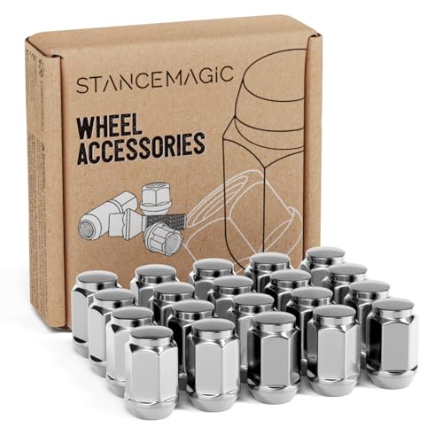 StanceMagic 20pcs 1/2-20 Lug Nuts Bulge Closed End - Cone Acorn Seat, 3/4" 19mm Hex - Compatible with Ford Mustang Explorer Ranger F100 F150 Econoline Dodge Ram 1500 - Chrome Silver, 1.4in Length - Image 1