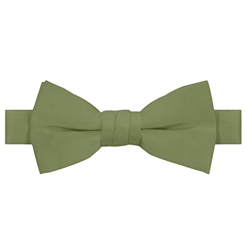 Jacob Alexander Boy's Kids Pretied Banded Adjustable Solid Color Bowtie - Olive - Image 1