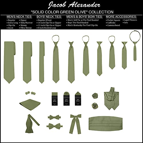 Jacob Alexander Boy's Kids Pretied Banded Adjustable Solid Color Bowtie - Olive - Image 4