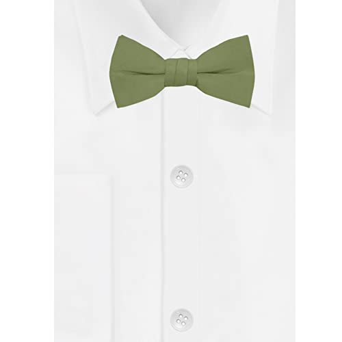 Jacob Alexander Boy's Kids Pretied Banded Adjustable Solid Color Bowtie - Olive - Image 2