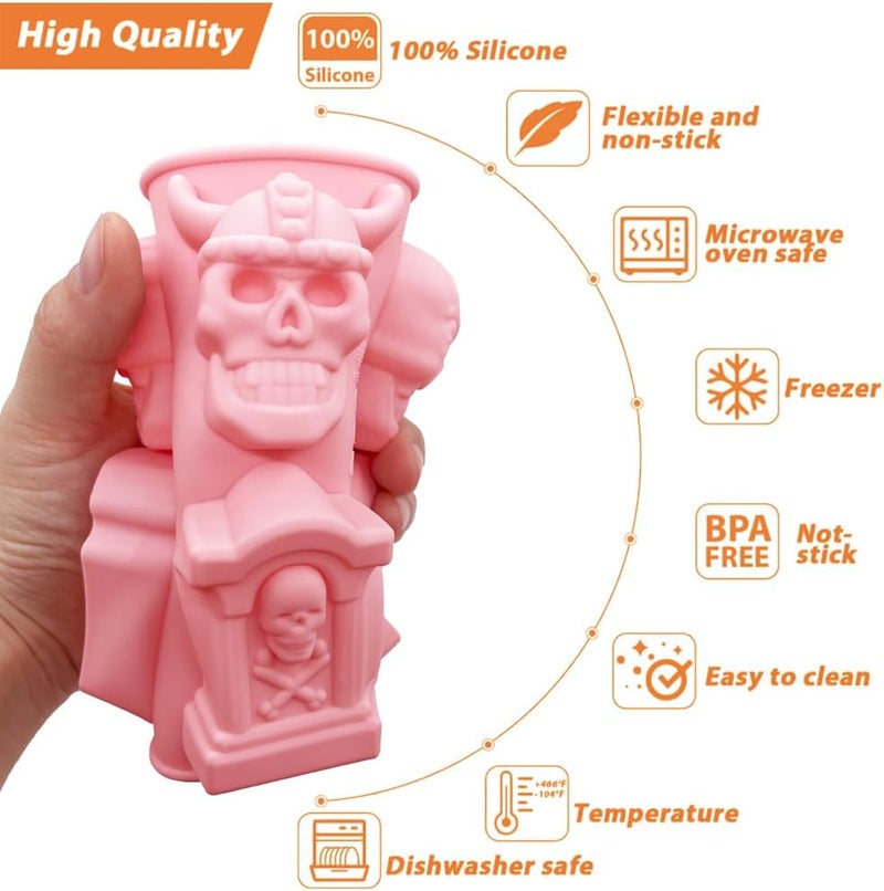 ROMINVIC Halloween Chocolate Mold Silicone,2pcs Cavity Candy Gummy Mold with Skull and Tombstone for Baking Chocolate Jelly Gummy Desser - Image 5