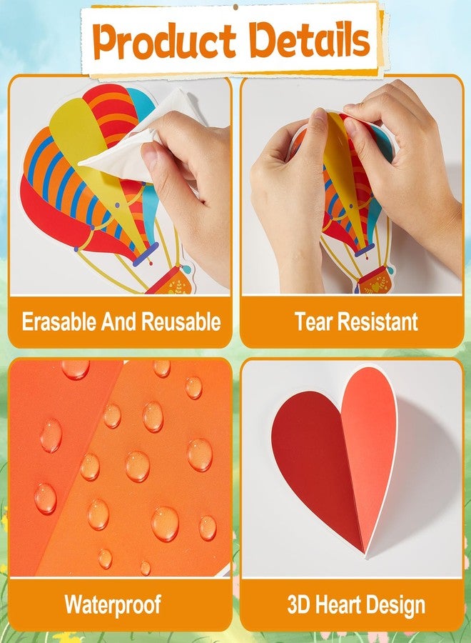 Justforjoyful لوحة إعلانات على شكل منطاد هواء ساخن، مزينة برسومات ثلاثية الأبعاد ملونة على شكل قلب وسحابة، لتزيين الفصول الدراسية. مجموعة لوحة إعلانات "السماء هي الحد" مثالية للعودة إلى المدرسة، أو لتزيين المكاتب والمنازل، أو كلوحة جدارية أو بابية. - Image 3
