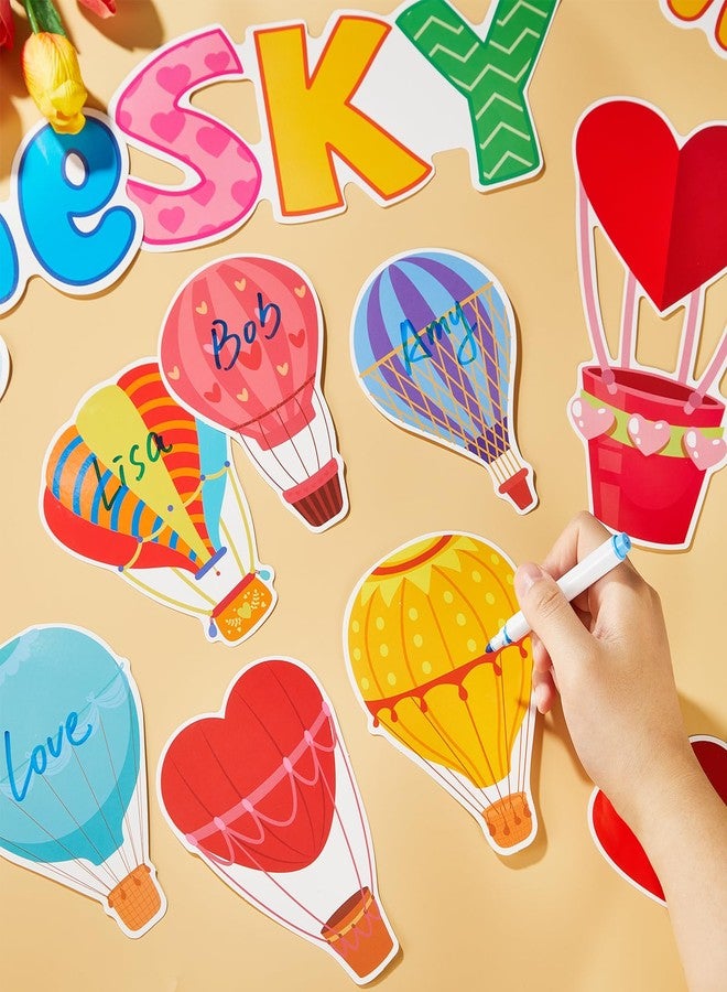 Justforjoyful لوحة إعلانات على شكل منطاد هواء ساخن، مزينة برسومات ثلاثية الأبعاد ملونة على شكل قلب وسحابة، لتزيين الفصول الدراسية. مجموعة لوحة إعلانات "السماء هي الحد" مثالية للعودة إلى المدرسة، أو لتزيين المكاتب والمنازل، أو كلوحة جدارية أو بابية. - Image 5