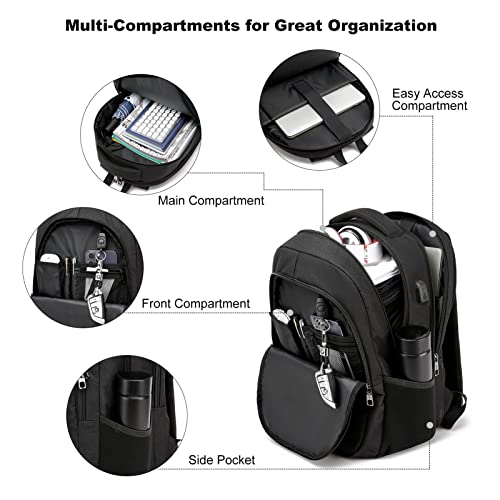 BIKROD Backpack for Men and Women, School Backpacks for Teen Boys Girls, Water Resistant Sturdy Anti Theft Travel Laptop Backpack, Black Student Bookbag Fits 15.6 Inch Laptop with USB Charging Port, Gifts - Image 2