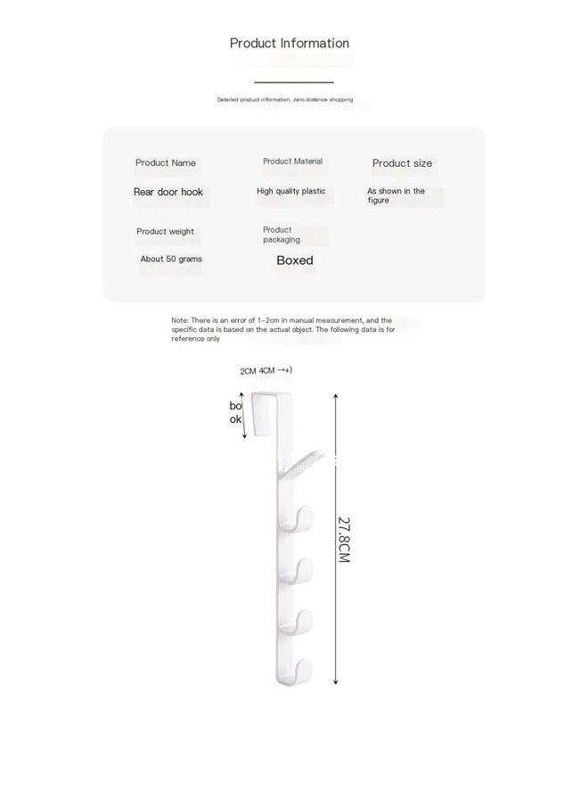 Bukela Long Row Of Hooks Behind The Door, Load-bearing 10kg Vertical Five-hook Nail-free Door Hook Wall-mounted Storage Rack Multi-function Door Storage Hook (white) Suitable for Hanging Backpacks, Bags, Wallets, Jams, Scarves and Keys. - Image 4