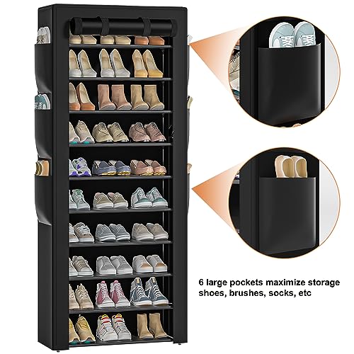 OYREL Large Shoe Rack, Black, 6 Side Pockets, 23.6" Wide x 11.4" Deep x 68.9" Tall, 36-41 Pairs of Shoes - Image 4