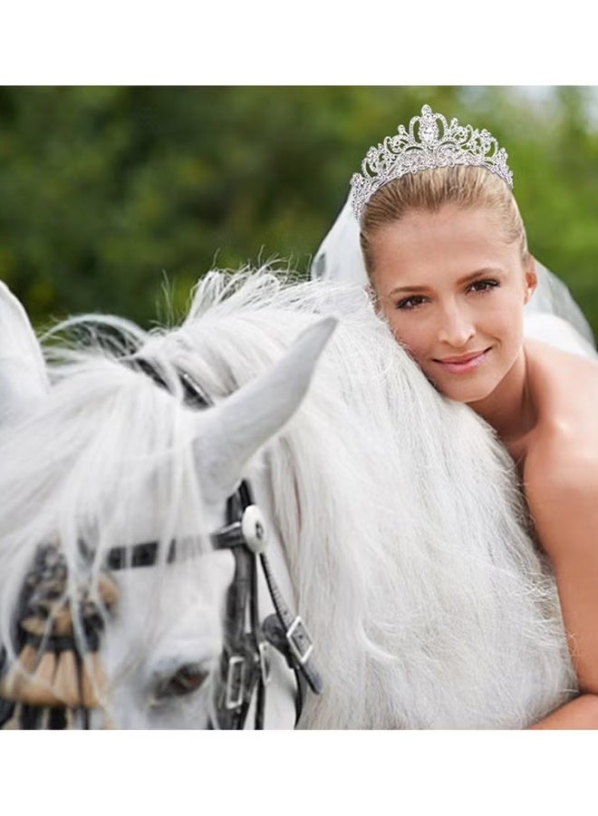 هابي دي تاج عروس ملكي بتاج كريستال فضي، تاج أنيق مع مشابك للشعر للنساء والفتيات لحفلات الزفاف والحفلات الرسمية وأعياد الميلاد - Image 5