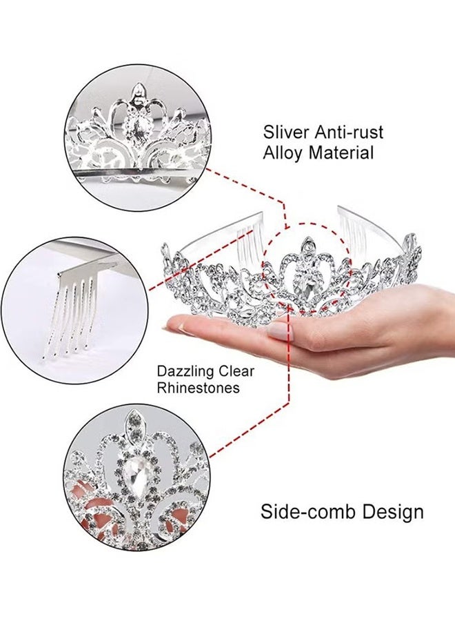هابي دي تاج عروس ملكي بتاج كريستال فضي، تاج أنيق مع مشابك للشعر للنساء والفتيات لحفلات الزفاف والحفلات الرسمية وأعياد الميلاد - Image 3