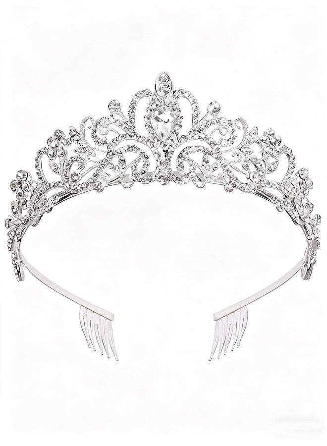 هابي دي تاج عروس ملكي بتاج كريستال فضي، تاج أنيق مع مشابك للشعر للنساء والفتيات لحفلات الزفاف والحفلات الرسمية وأعياد الميلاد - Image 1