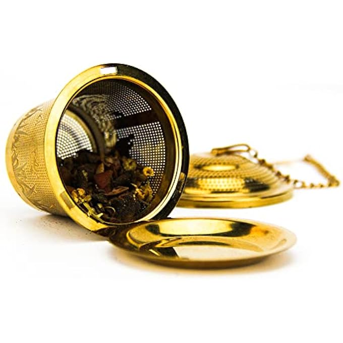 تيلاند سلة مصفاة متينة من الفولاذ المقاوم للصدأ مع صينية بحجم مثالي مناسب لأي إبريق شاي وأكواب وأكواب لنقع أوراق الشاي الأخضر والأسود والأعشاب أولونغ السائبة 4 × 33 سم - Image 2