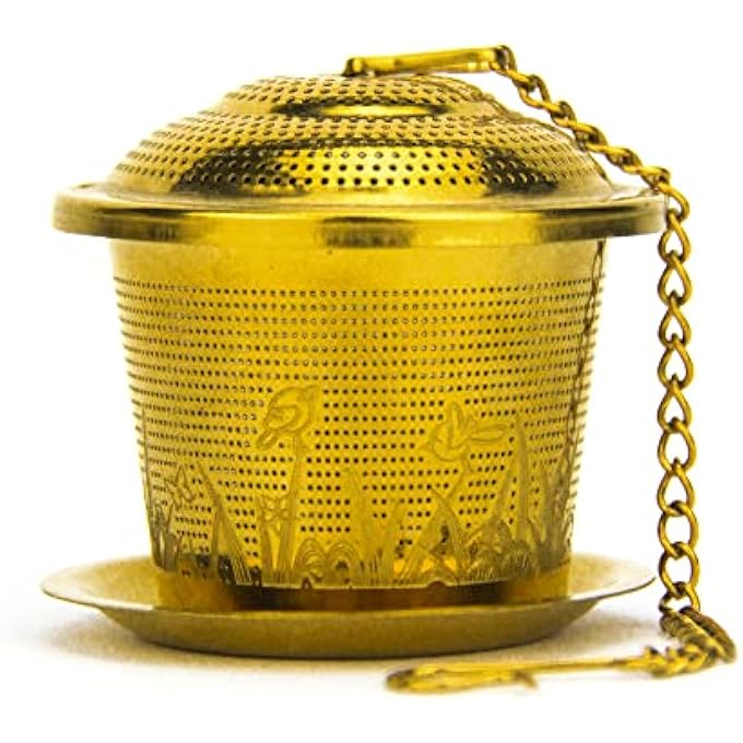 تيلاند سلة مصفاة متينة من الفولاذ المقاوم للصدأ مع صينية بحجم مثالي مناسب لأي إبريق شاي وأكواب وأكواب لنقع أوراق الشاي الأخضر والأسود والأعشاب أولونغ السائبة 4 × 33 سم - Image 1