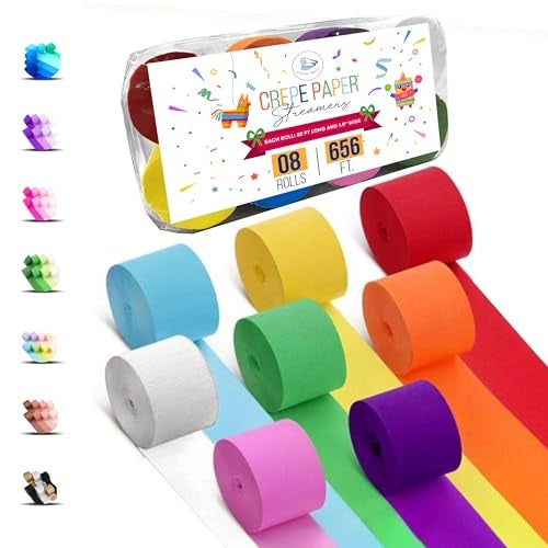 Captain Decor 8 Crepe Paper Streamers Rolls 656ft Pack of Unique 8 Rainbow Streamers Party Decorations Birthday Streamers Party Streamers for Wedding Decoration 18 inch x 82 ftRoll - Image 1